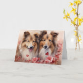 Carte Shetland Sheepdog Saint-Valentin (Fleur jaune)