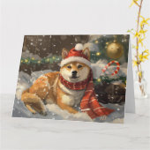 Carte Shiba Inu Chien Festive de Noël (Fleur jaune)