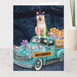 Carte Shiba Inu Chien Halloween Camion Effrayant Nuit