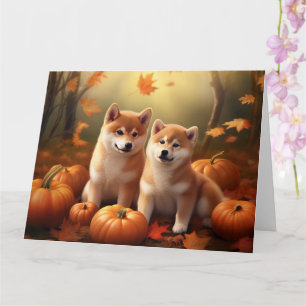 Carte Shiba Inu Chiot Automne Citrouille de plaisir