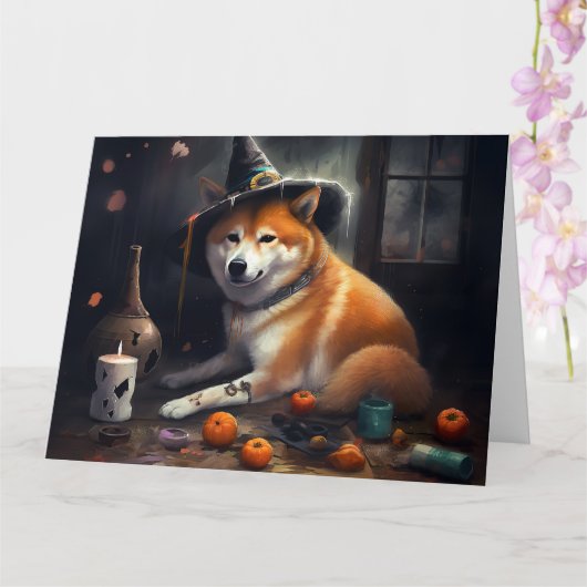 Carte Shiba Inu Citrouilles Halloween effrayant (Orchidée)