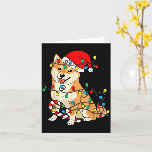 Carte Shiba Inu Dog Christmas Lights Santa Xmas Pet Dog (Fleur jaune)