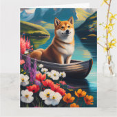 Carte Shiba Inu sur une pagaie : une aventure Pittoresqu (Fleur jaune)