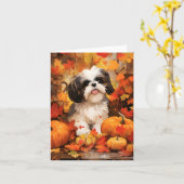 Carte Shih Tzu Automne Thanksgiving (Fleur jaune)