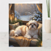 Carte Shih Tzu avec les lumières de Noël (Devant)