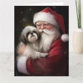 Carte Shih Tzu Avec Noël Festif Du Père Noël (Devant)