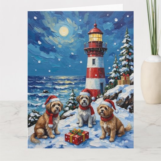 Carte Shih Tzu Christmas Lighthouse Holiday (Devant)