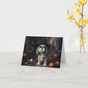 Carte Shih Tzu Citrouilles Halloween effrayant