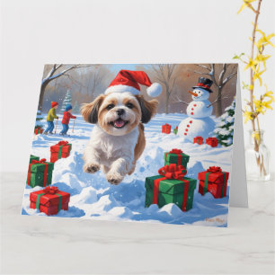 Carte Shih Tzu coule dans la neige avec le Casquette de