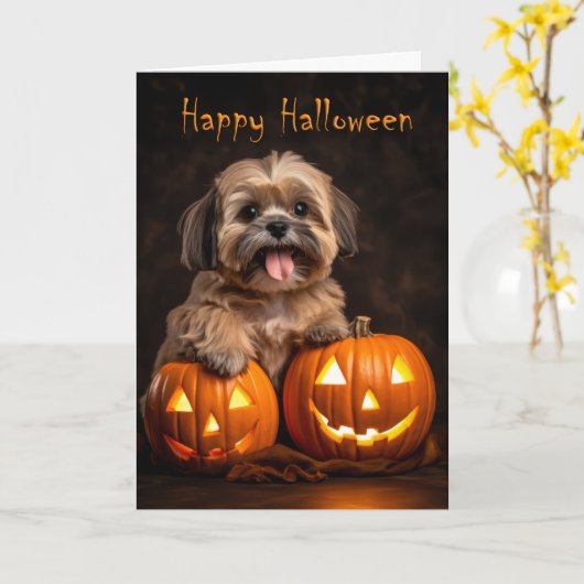 Carte Shih Tzu Halloween (Fleur jaune)