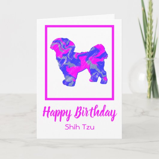 Carte Shih Tzu Hot rose Silhouette Chien drôle Anniversa (Devant)