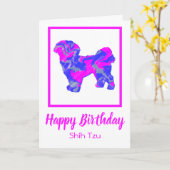 Carte Shih Tzu Hot rose Silhouette Chien drôle Anniversa (Fleur jaune)