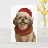 Carte Shih Tzu in a Santa hat Christmas card (Fleur jaune)