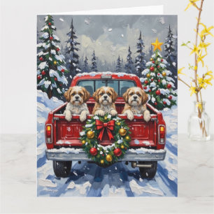 Carte Shih Tzu Noël Camion Rouge Fêtes