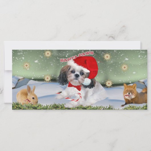 Carte Shih Tzu Père Noël Paws cadeaux (Devant)
