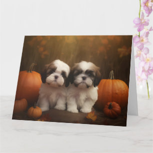 Carte Shih Tzu Puppy Automne Citrouille de plaisir