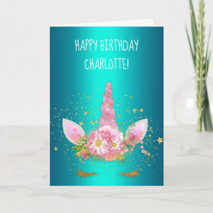 Carte Shiny Aqua Pink Unicorn Anniversaire
