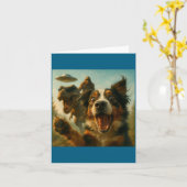 Carte Shocked Australian Shepherd Dog T-rex Bigfoot Ufo  (Fleur jaune)