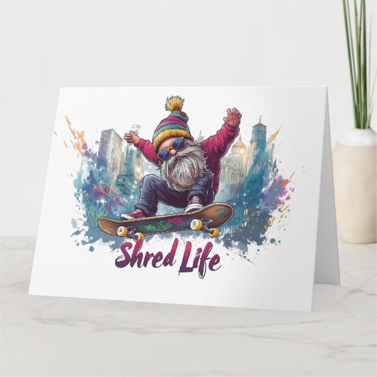 Carte Shred Life - Gnome de skate cool (Devant)