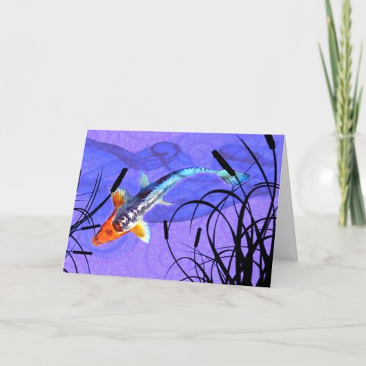 Carte Shusui Koi dans l'étang pourpre avec des Cattails (Devant)