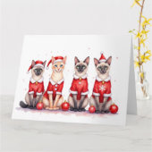 Carte Siamese Cat Christmas Dress Santa Hat (Fleur jaune)
