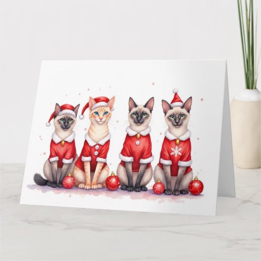 Carte Siamese Cat Christmas Dress Santa Hat (Devant)