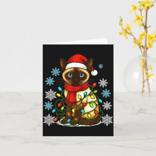 Carte Siamese Cat Cute Cat Lover Cat Xmas Holiday Santa  (Fleur jaune)