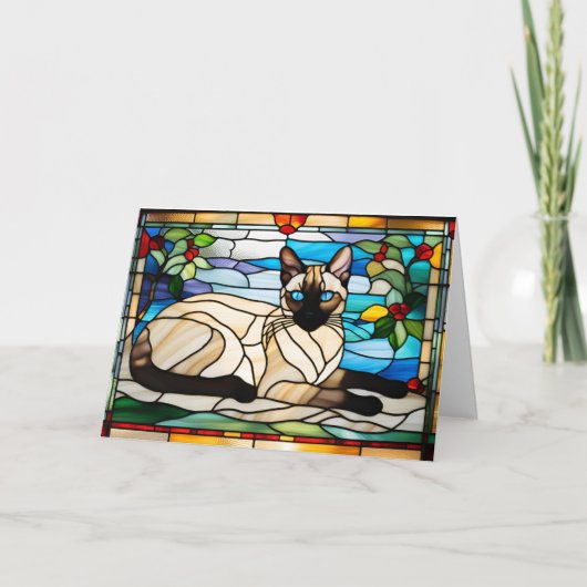 Carte Siamese Cat Stained Glass Folded Greeting Card (Devant)
