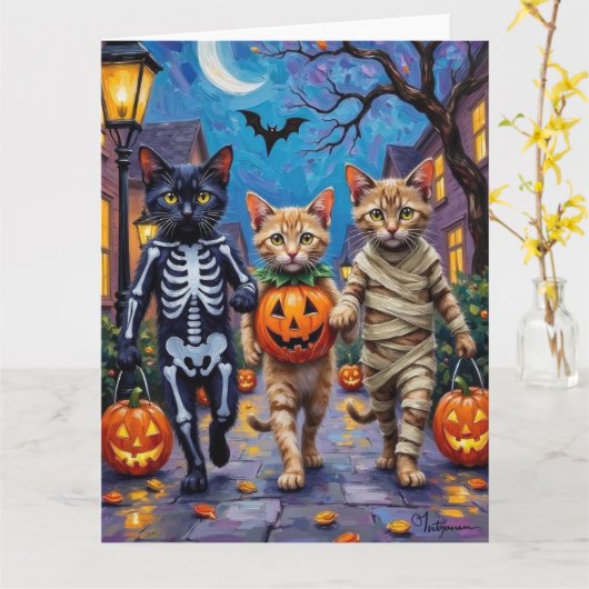 Carte Siamese Cats Trick-or-Treating Halloween Costumes (Fleur jaune)
