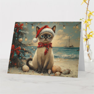 Carte Siamese Chat Christmas Plage Vintage