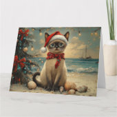 Carte Siamese Chat Christmas Plage Vintage (Devant)