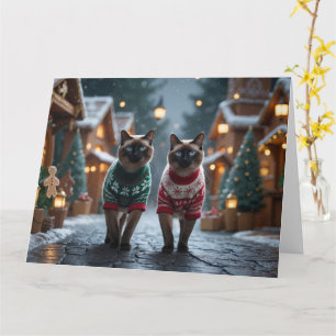 Carte Siamese Chats Noël Fête de la Neige