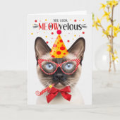 Carte Siamese Seal Point Chat MEOWvelous Anniversaire (Fleur jaune)