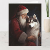 Carte Sibérien Husky avec Noël Festif du Père Noël (Devant)