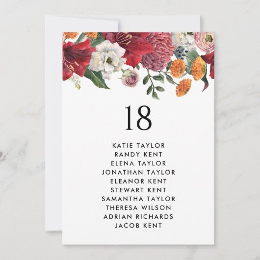 Carte Sièges de table Mariage pour Amaryllis et Mums bot (Devant)