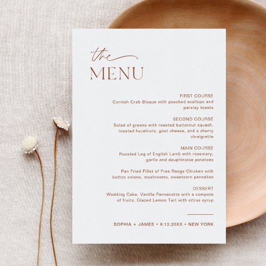 Carte SIENNA Mariage Diner Menu 5x7