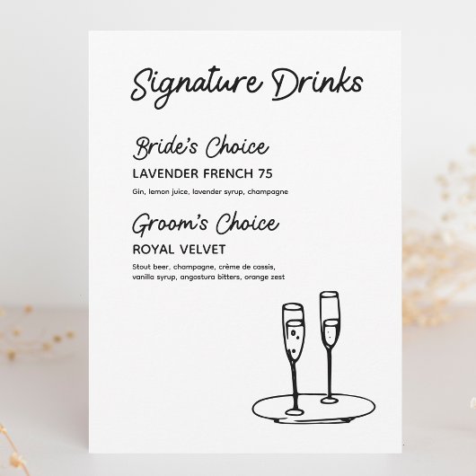 Carte Signature Boissons Moderne Minimaliste Mariage Sig