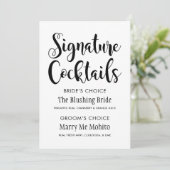 Carte Signature Cocktails Mariage de script noir moderne (Debout devant)