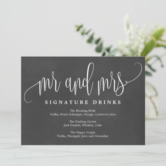 Carte Signature mariage Boissons Signal - Belle Calligra (Debout devant)