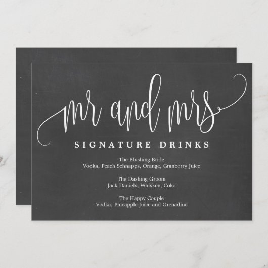 Carte Signature mariage Boissons Signal - Belle Calligra (Devant / Derrière)