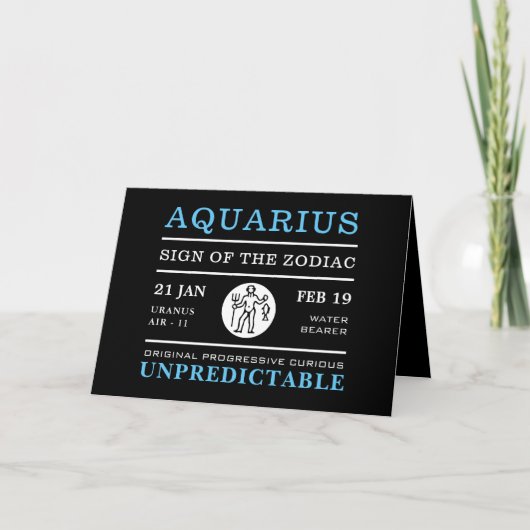 Carte Signe Aquarius du Zodiaque, Astrologique (Devant)