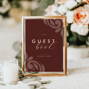 Carte Signe de livre d'or classique élégant damassé roug