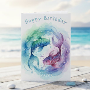 Carte Signe du zodiaque Poissons Aquarelle Poisson Joyeu