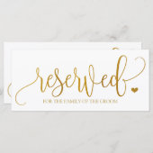 Carte Signe réservé à accrocher sur les chaises Mariages (Devant / Derrière)