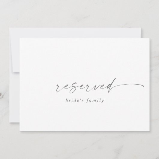 Carte Signe Réservé de script Silver moderne (Devant)