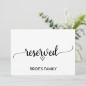 Carte SIGNE RÉSERVÉ Mariage de calligraphie noire simple (Debout devant)