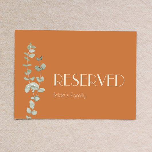 Carte SIGNE RÉSERVÉ Mariage Eucalyptus Deco Terracotta