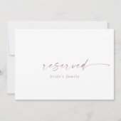 Carte Signe Réservé Rose Gold Script moderne (Devant)