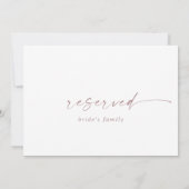 Carte Signe Réservé Rose Gold Script moderne (Dos)