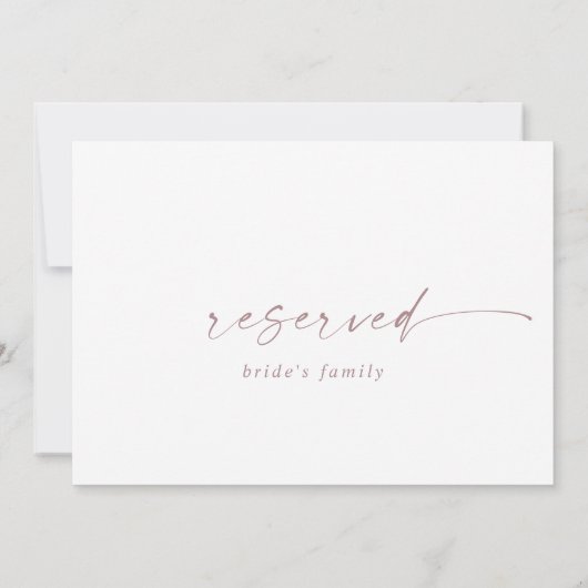 Carte Signe Réservé Rose Gold Script moderne (Dos)